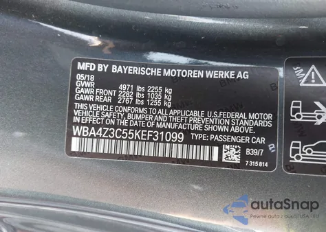 2019 BMW 430I xDrive из США, поврежденный, VIN WBA4Z3C55KEF31099